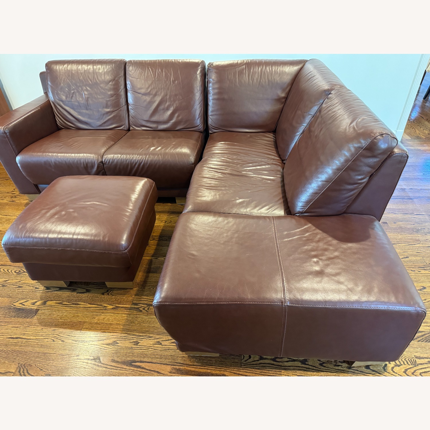 Brown Italian Leather Loveseat and Chaise - image-1