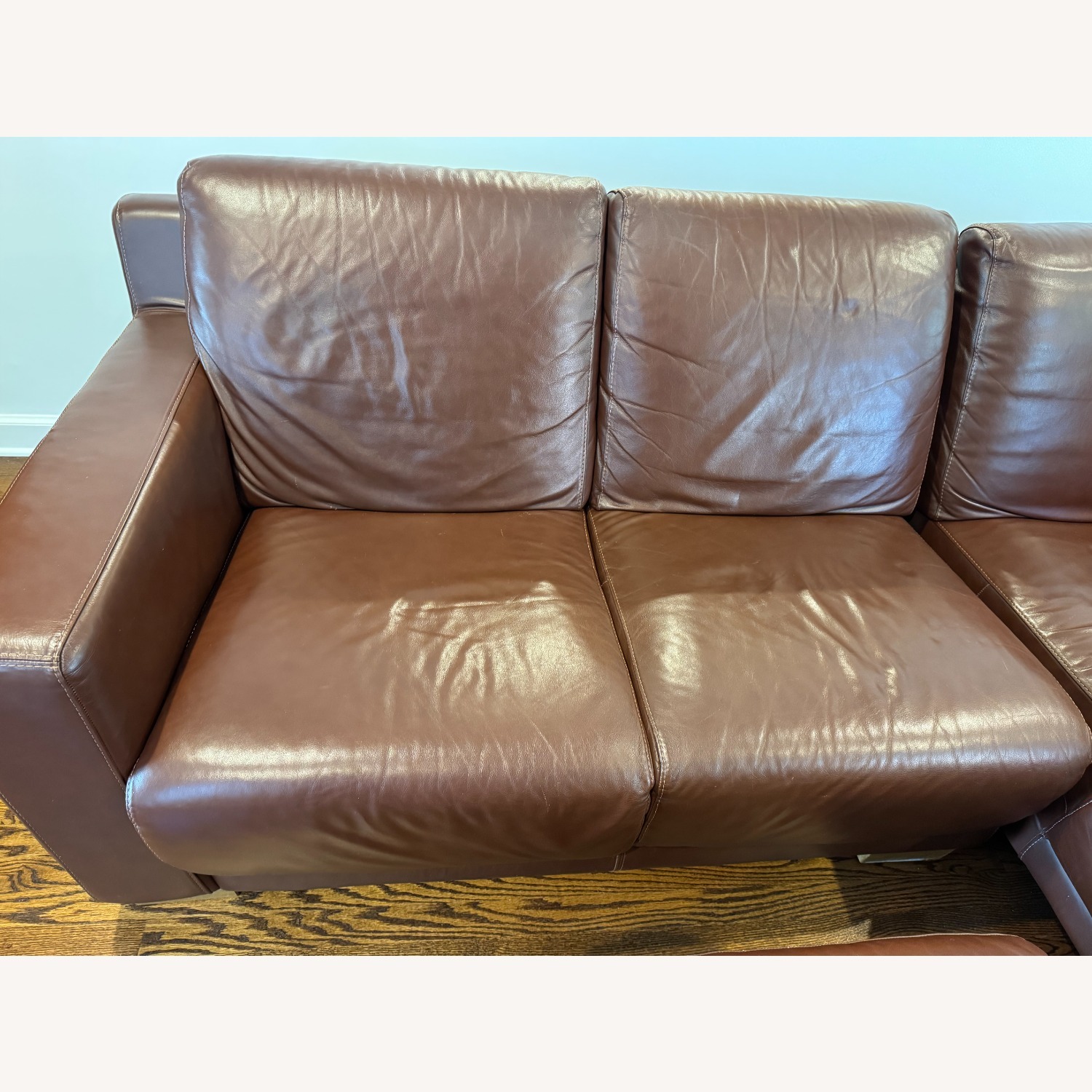 Brown Italian Leather Loveseat and Chaise - image-3