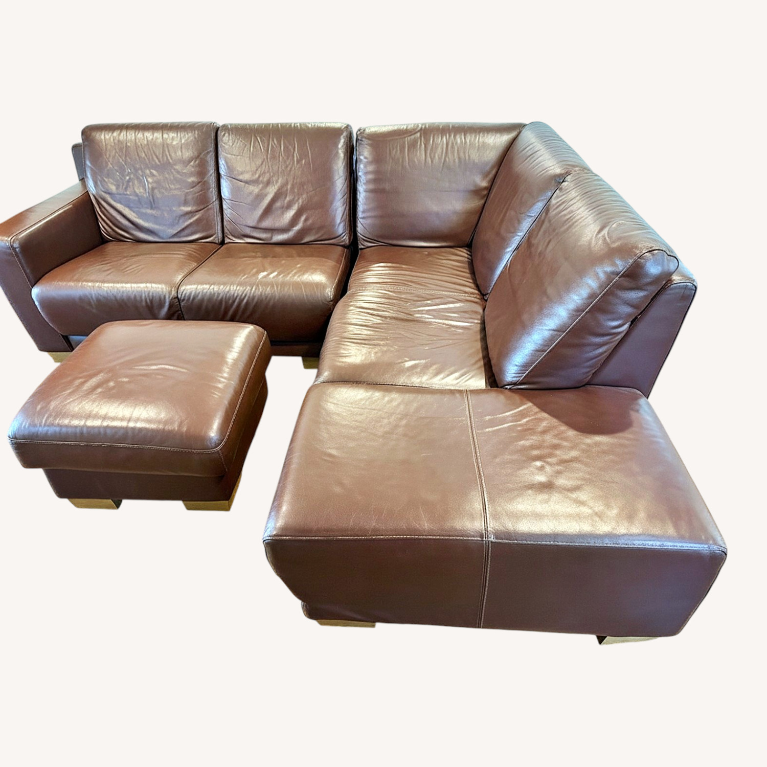 Brown Italian Leather Loveseat and Chaise - image-0