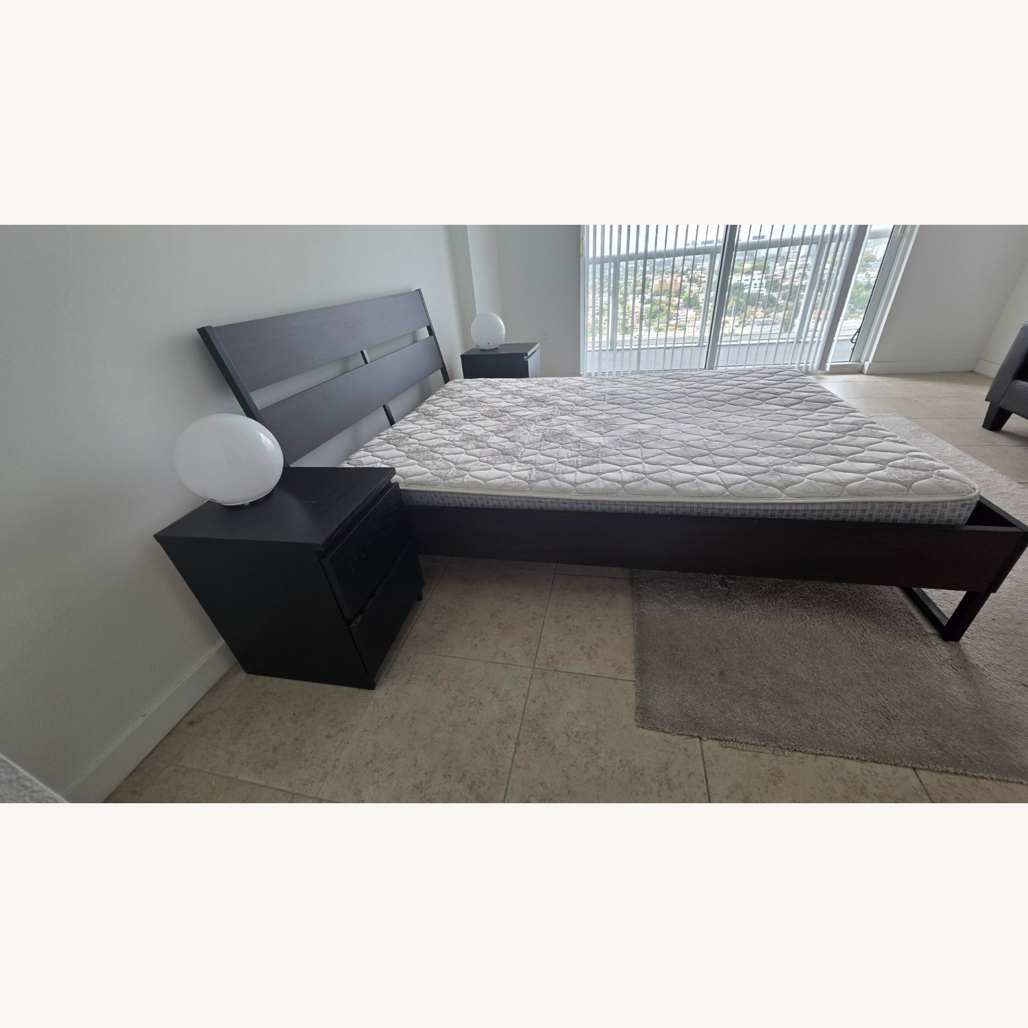 Dark Brown Wood Queen Bed - image-2