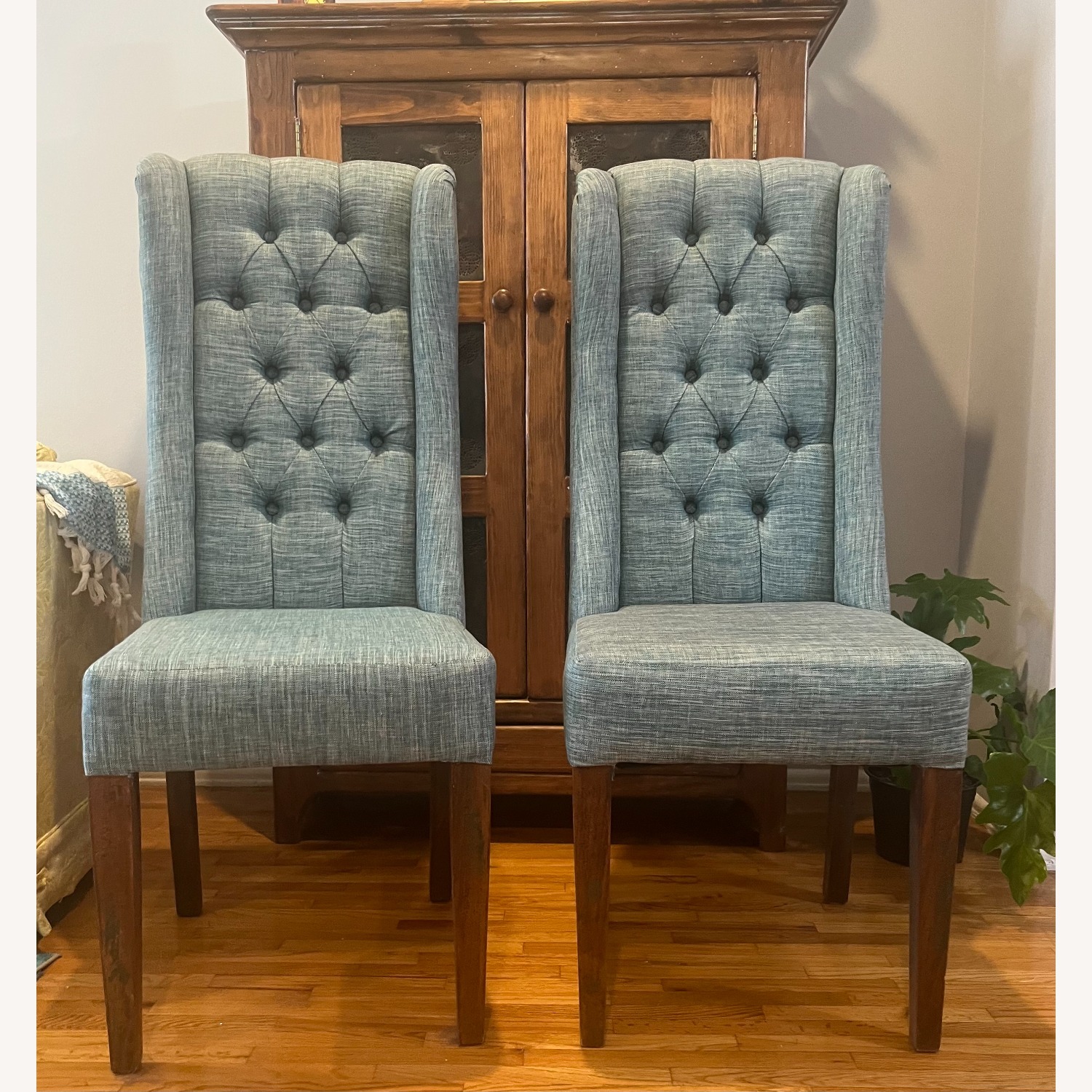 Teal Blue Fabric Dining Chairs - image-1