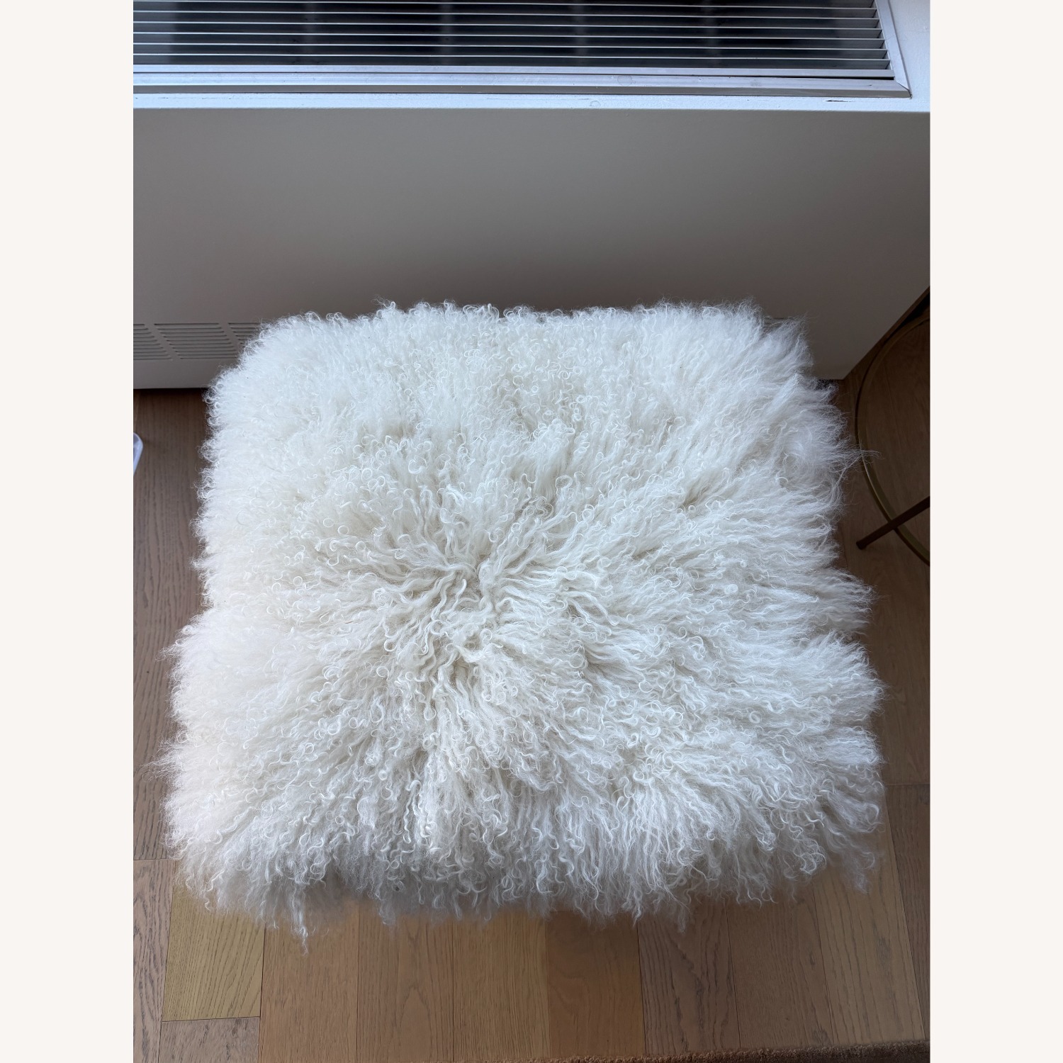 Jonathan Adler White Sheepskin Ottoman or Pouf with Gold Base - image-4