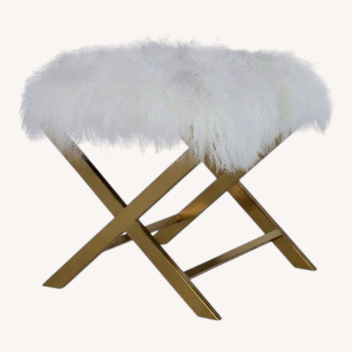 Used Jonathan Adler White Sheepskin Ottoman or Pouf with Gold Base for sale on AptDeco