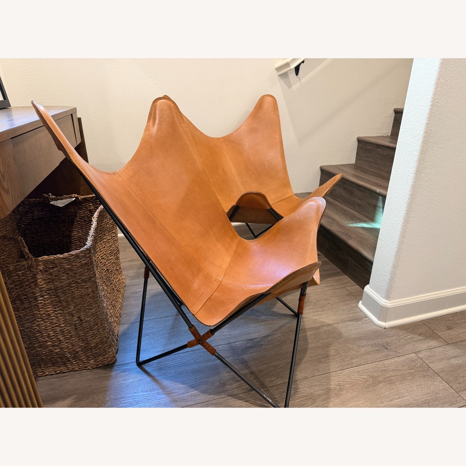 Crate & Barrel Belgrano Butterfly Leather Chairs - image-6
