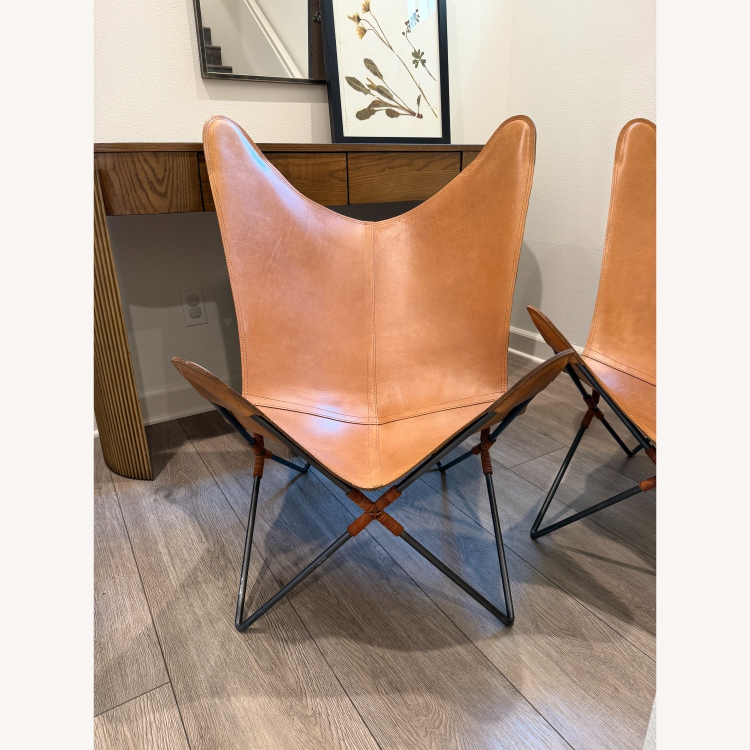 Crate & Barrel Belgrano Butterfly Leather Chairs - image-8