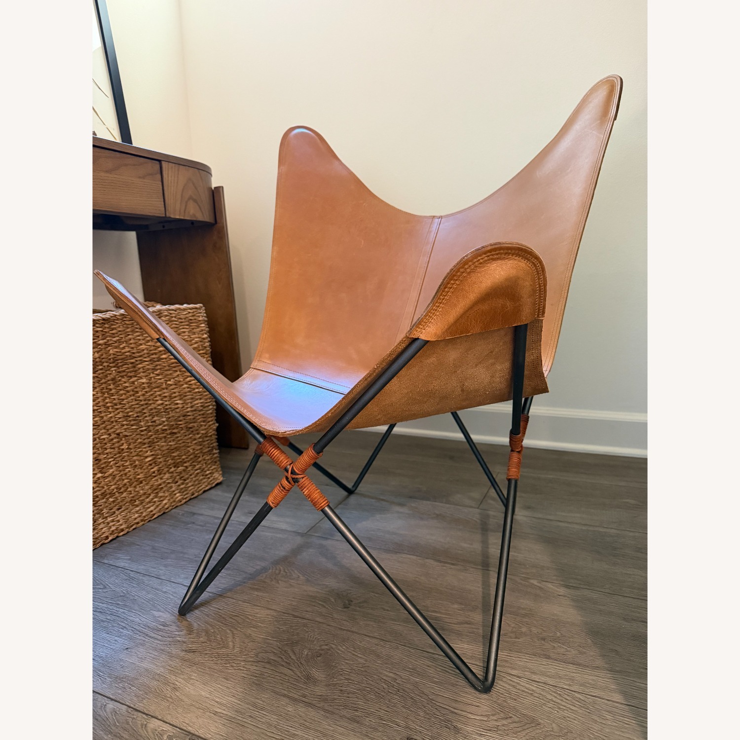 Crate & Barrel Belgrano Butterfly Leather Chairs - image-5