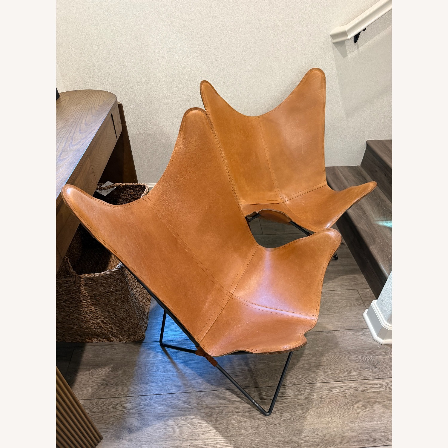 Crate & Barrel Belgrano Butterfly Leather Chairs - image-2