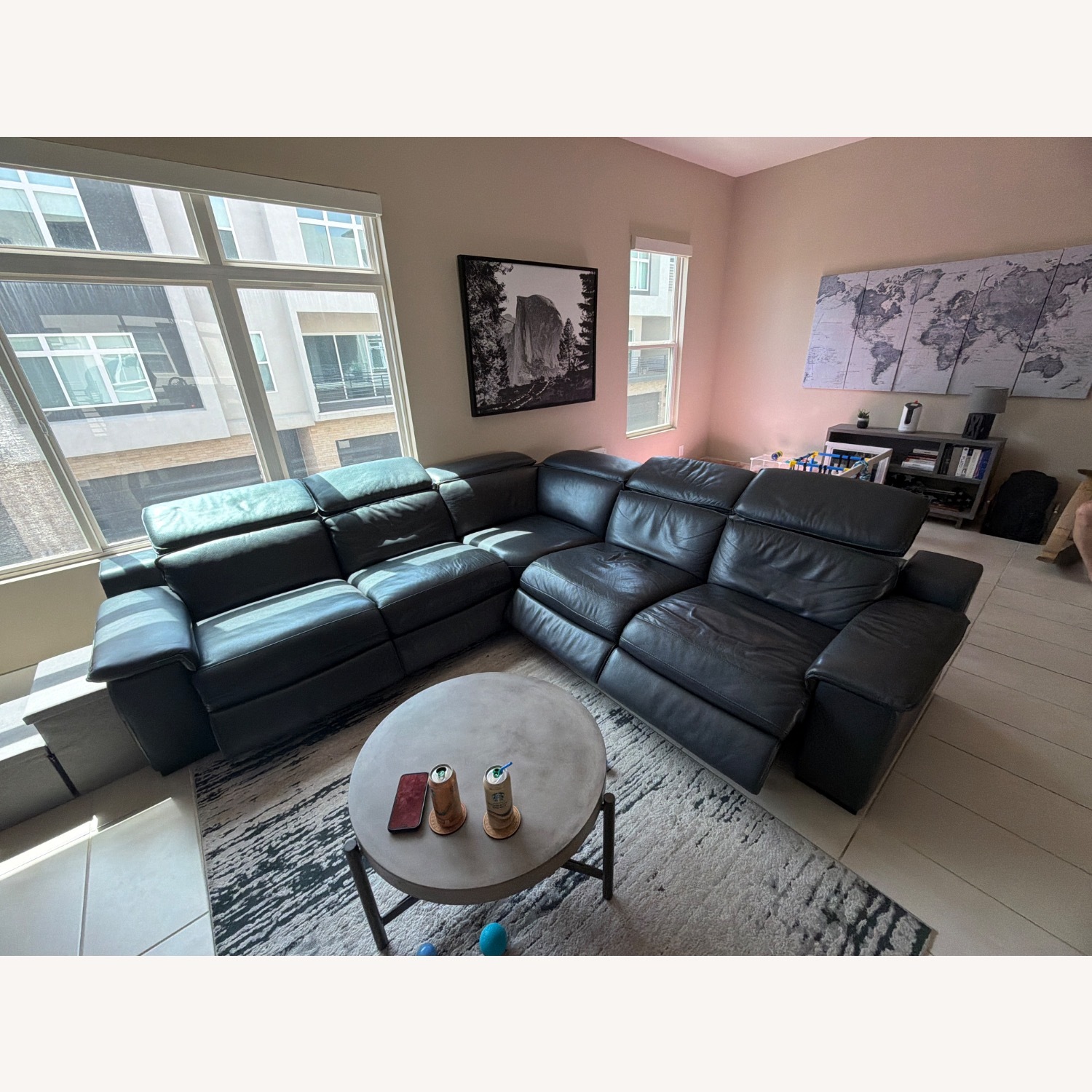 Living Spaces Black Hana Slate Leather 3+ Seater Sofa - image-5