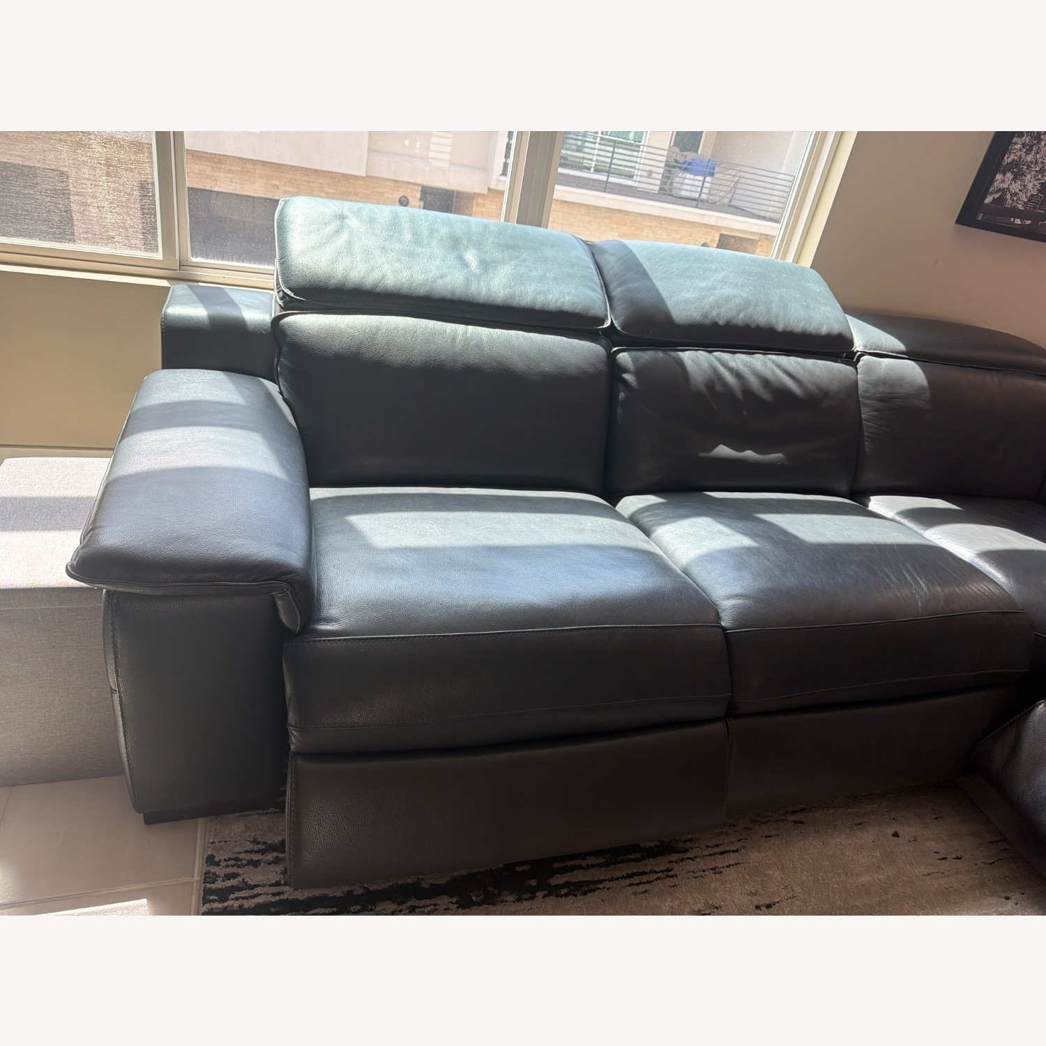 Living Spaces Black Hana Slate Leather 3+ Seater Sofa - image-6