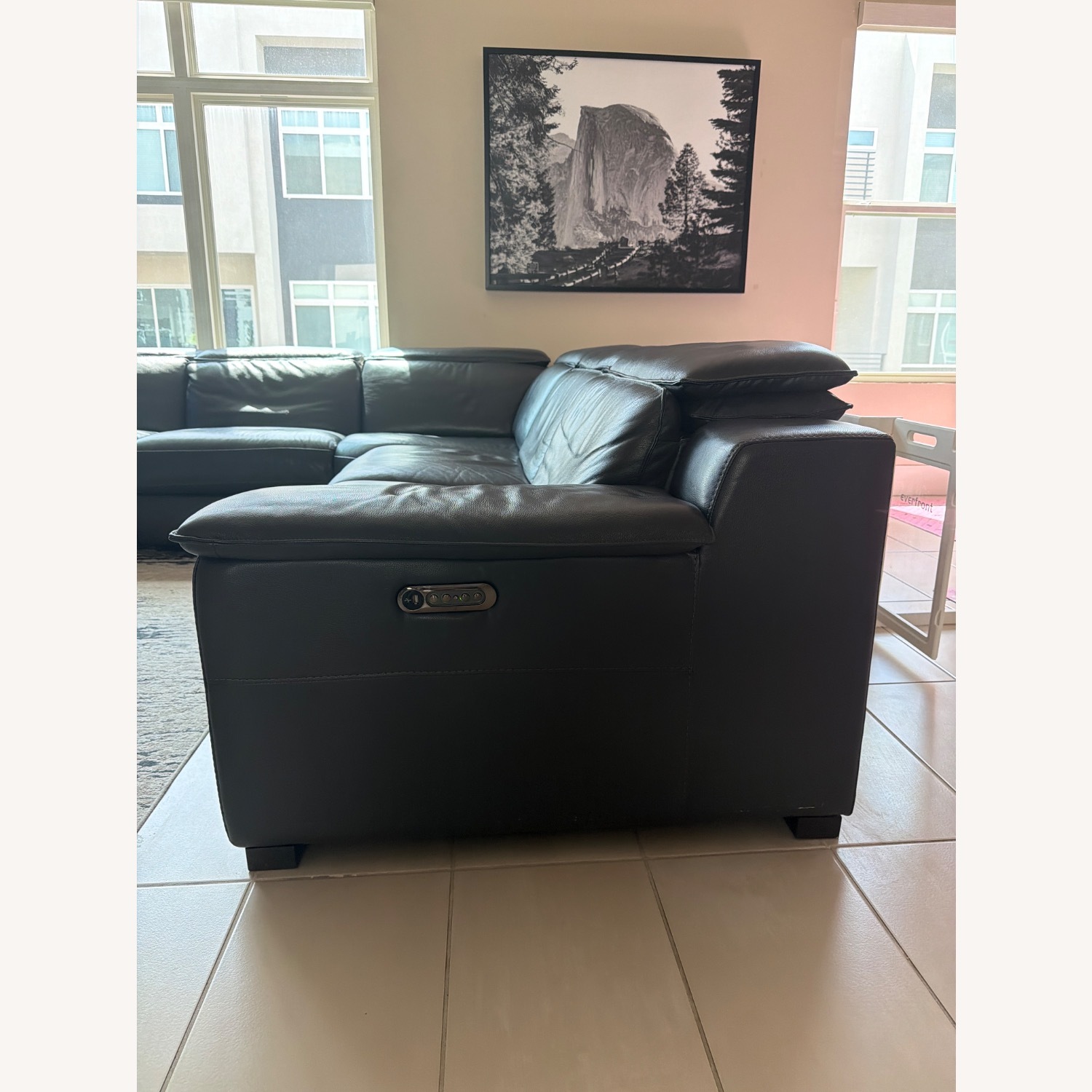 Living Spaces Black Hana Slate Leather 3+ Seater Sofa - image-3