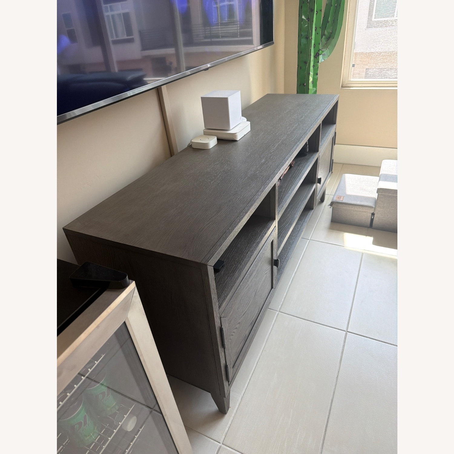 Living Spaces Dark Gray Wood Media Storage - image-3