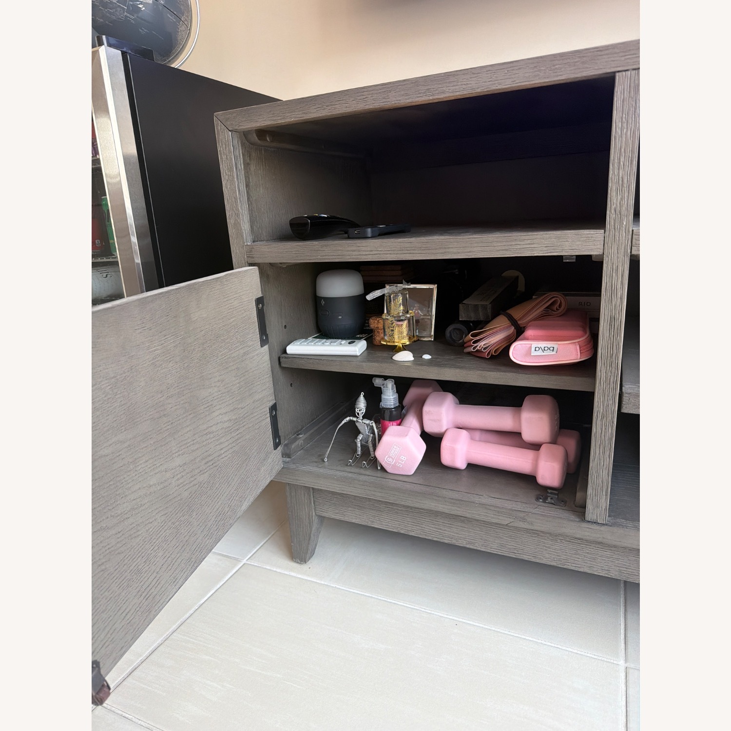 Living Spaces Dark Gray Wood Media Storage - image-4