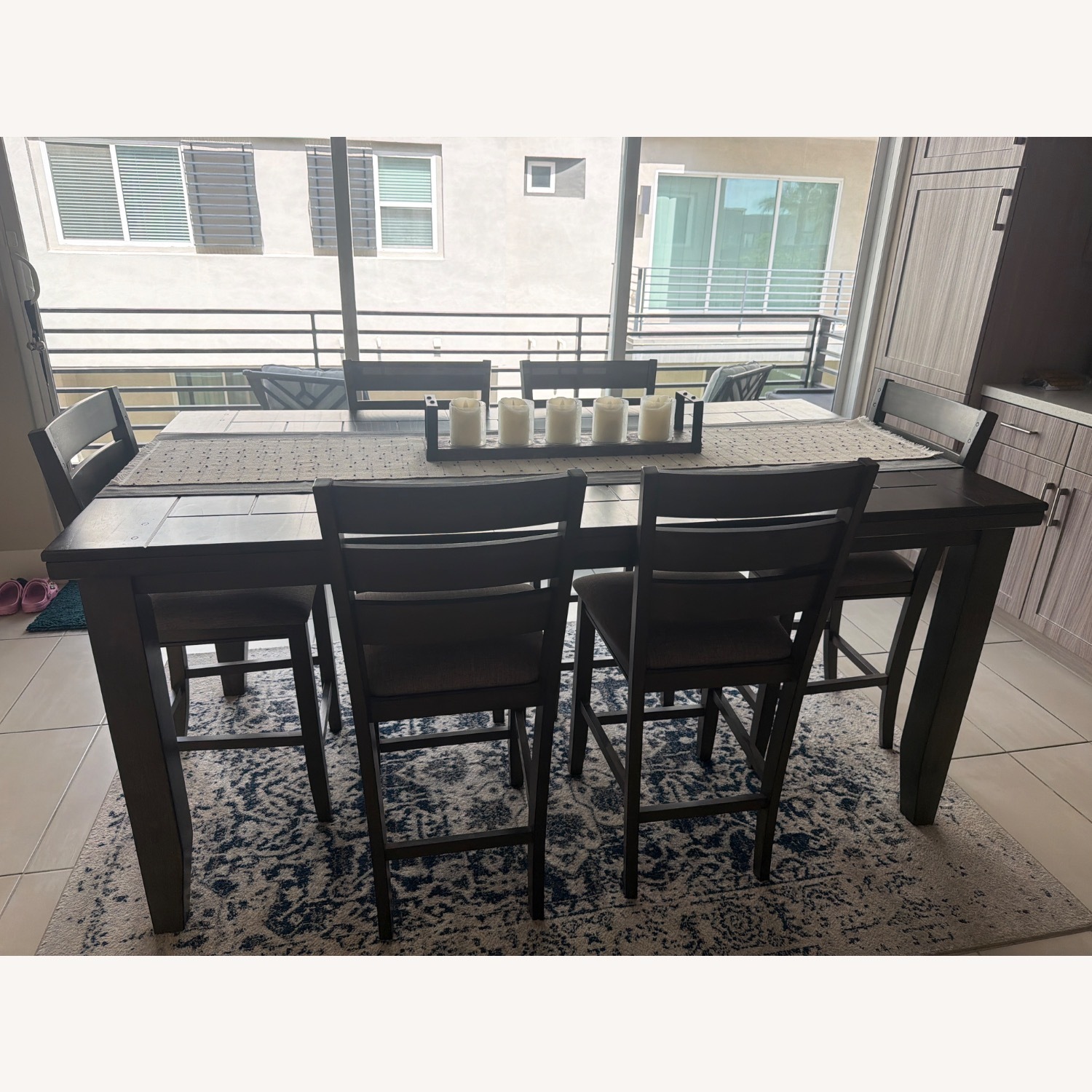 Living Spaces Dark Brown Wood Dining Set - image-1