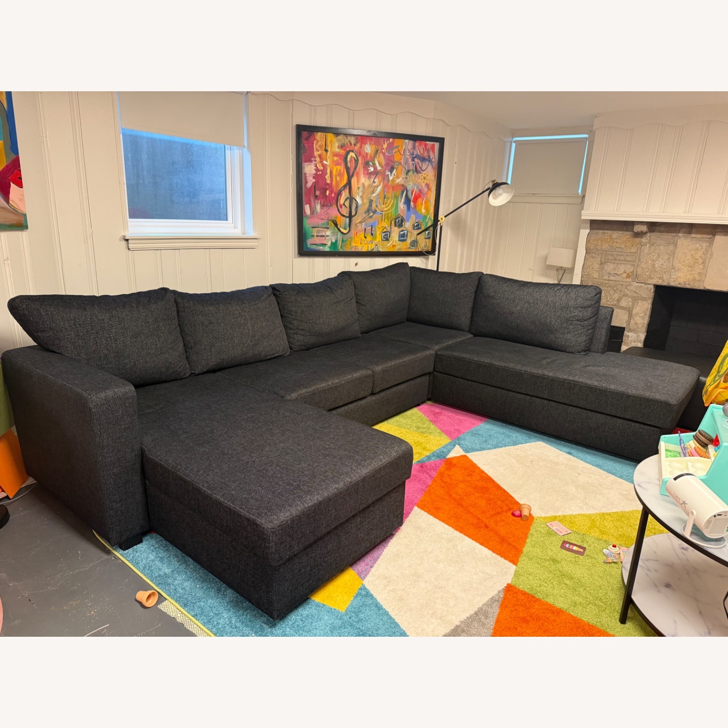 U Shaped Dark Grey Sofa Bed - image-1