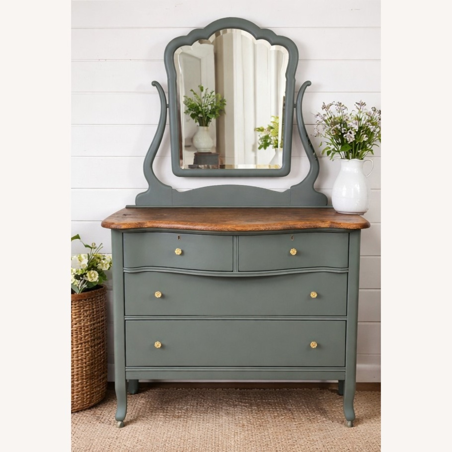 Refined Antique White Oak Dresser+ Mirror - image-5