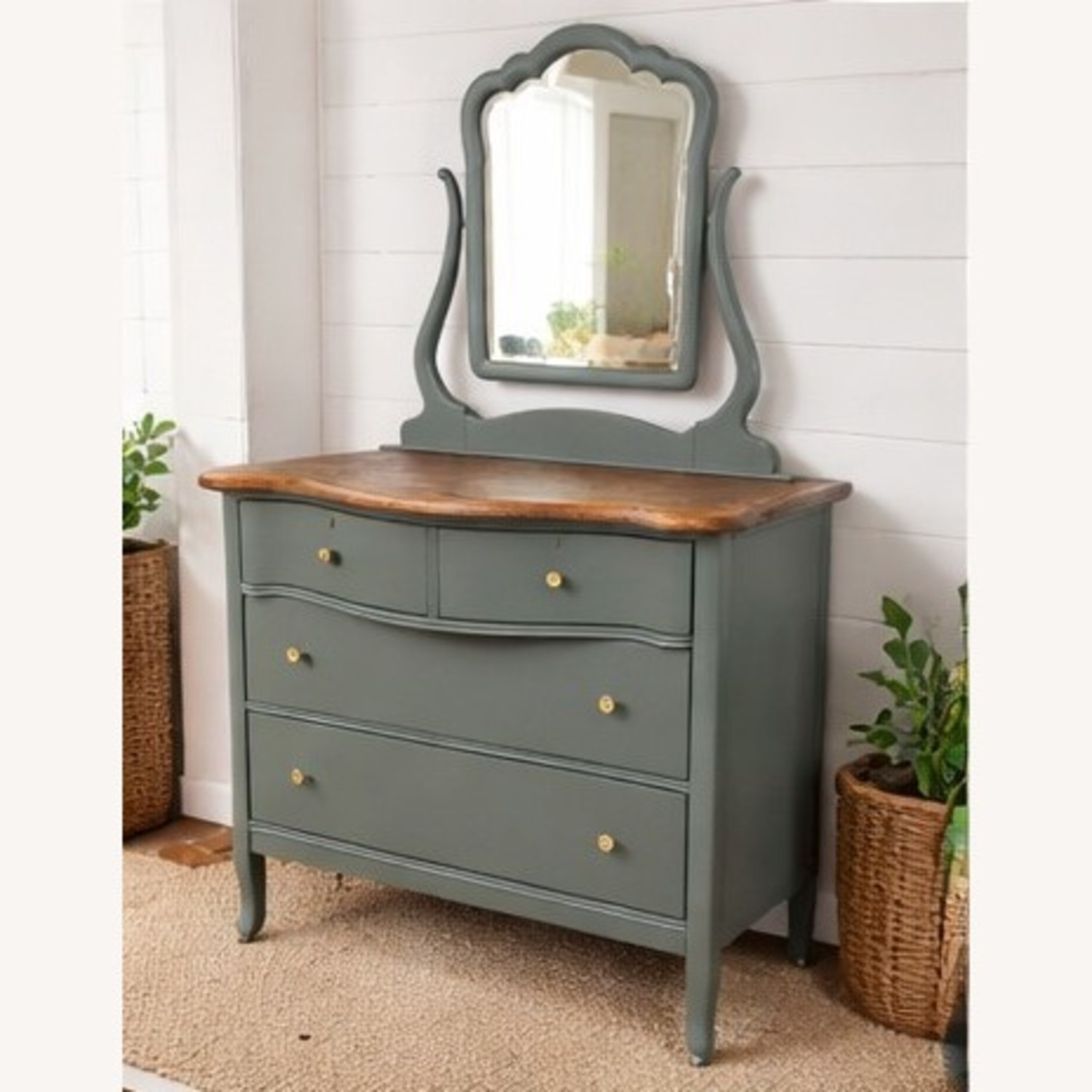 Refined Antique White Oak Dresser+ Mirror - image-1