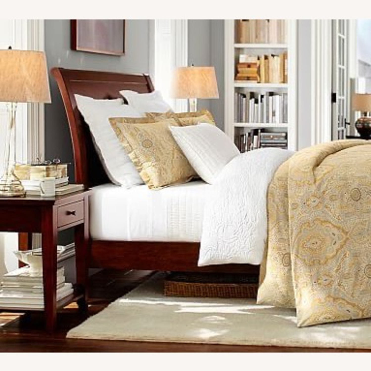 Pottery Barn Valencia Dark Brown Wood Queen Bed - image-3