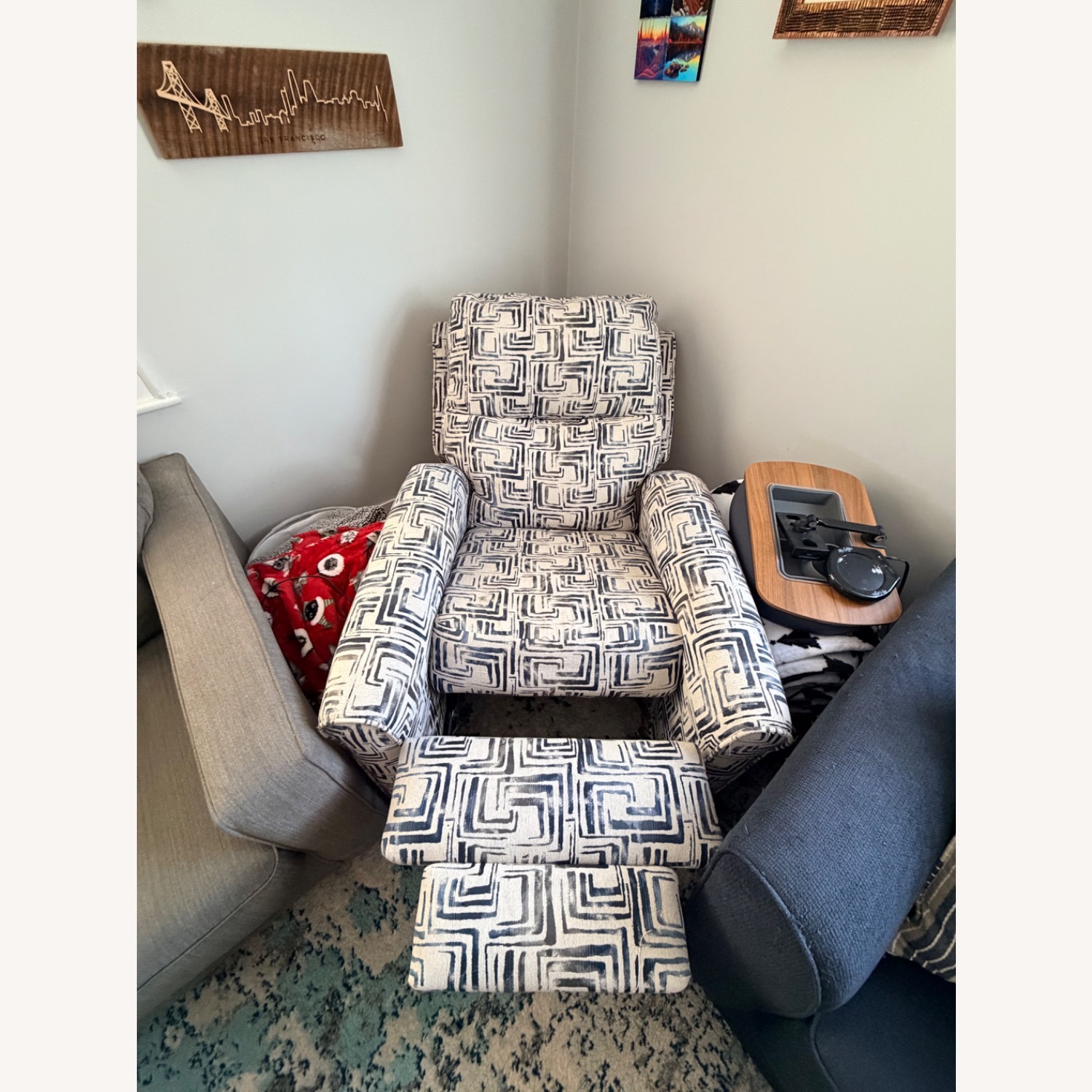 Blue Fabric Recliner - image-2