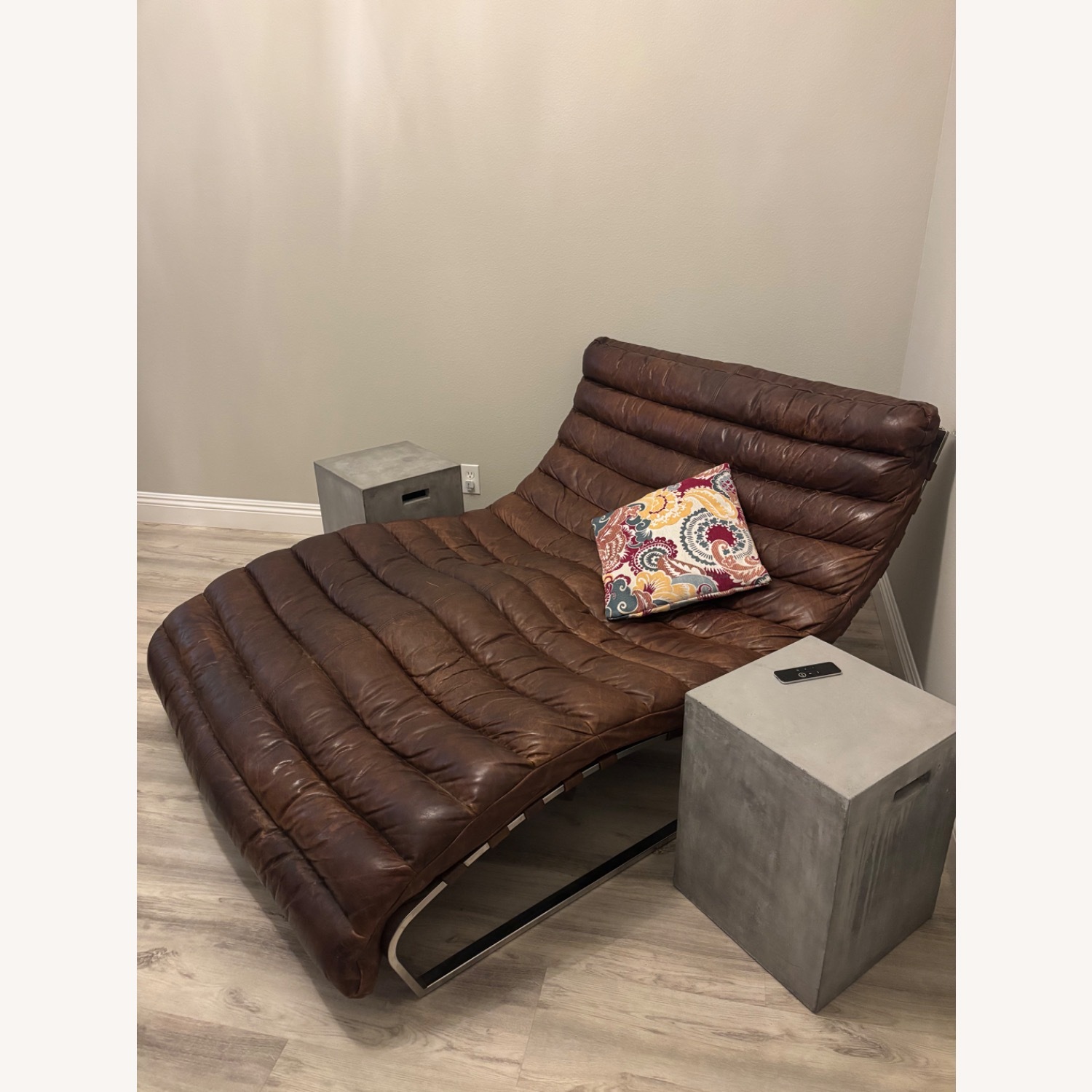 Restoration Hardware Oviedo Double Leather Chaise Lounge - image-2