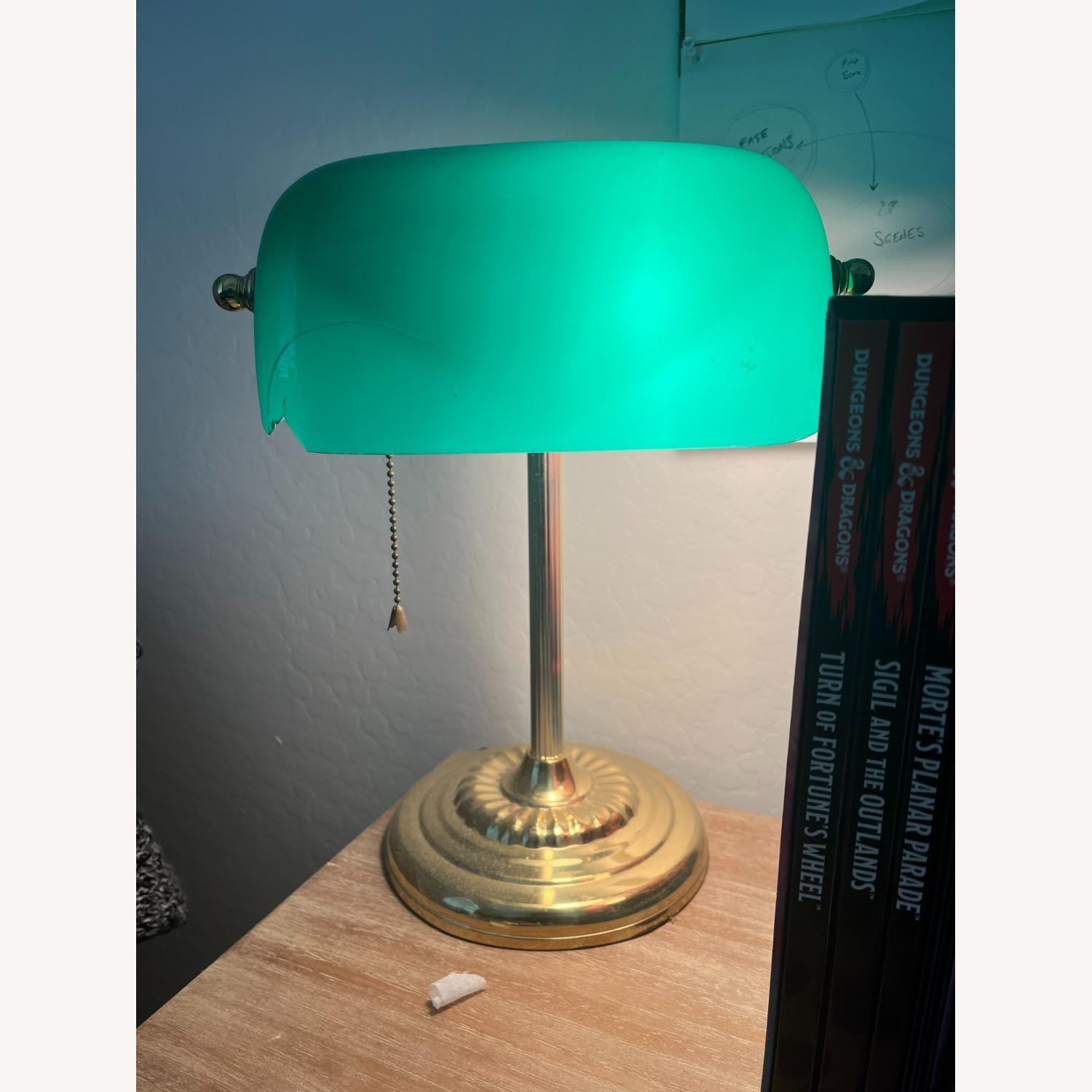 Vintage/Antique Green Brass Table Lamp - image-1
