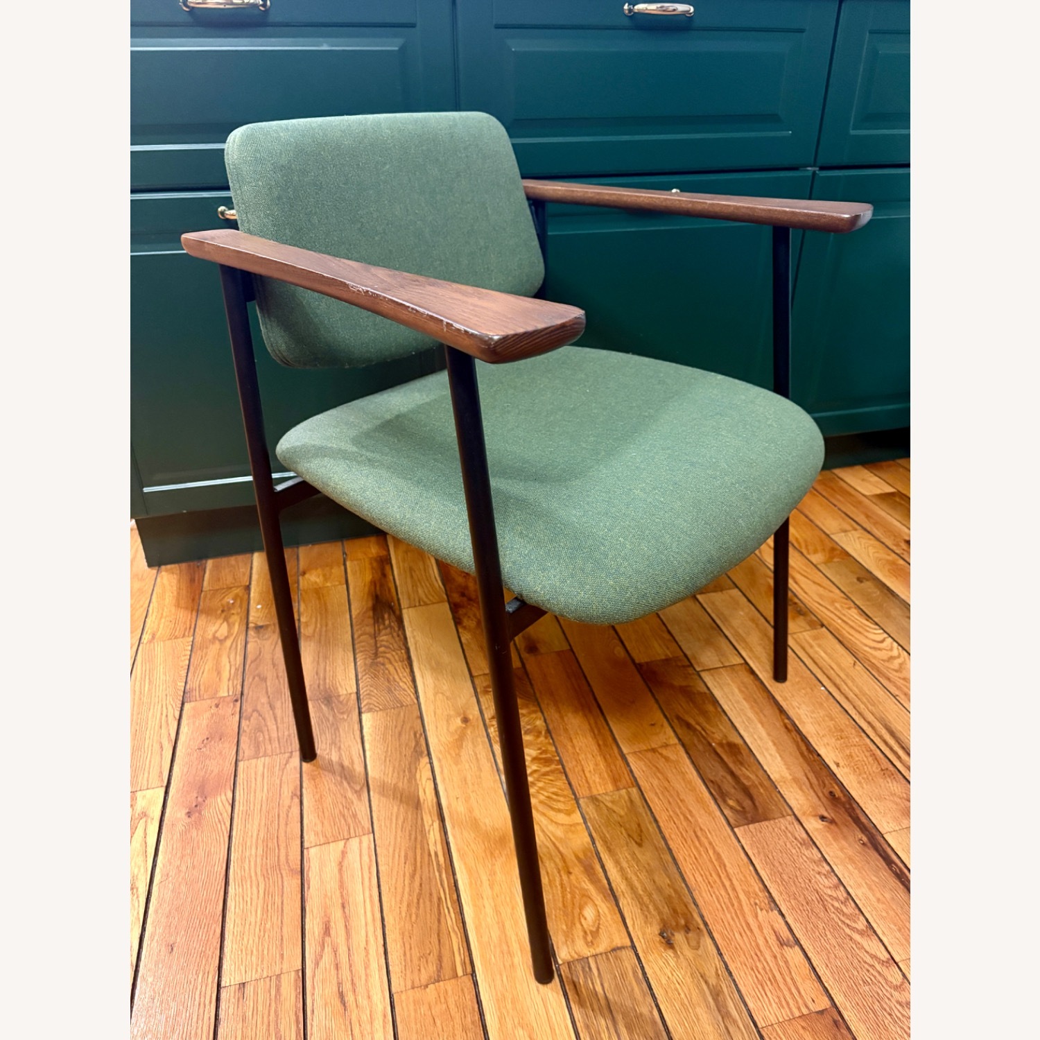 CB2 Green Fabric Dining Chairs - image-1