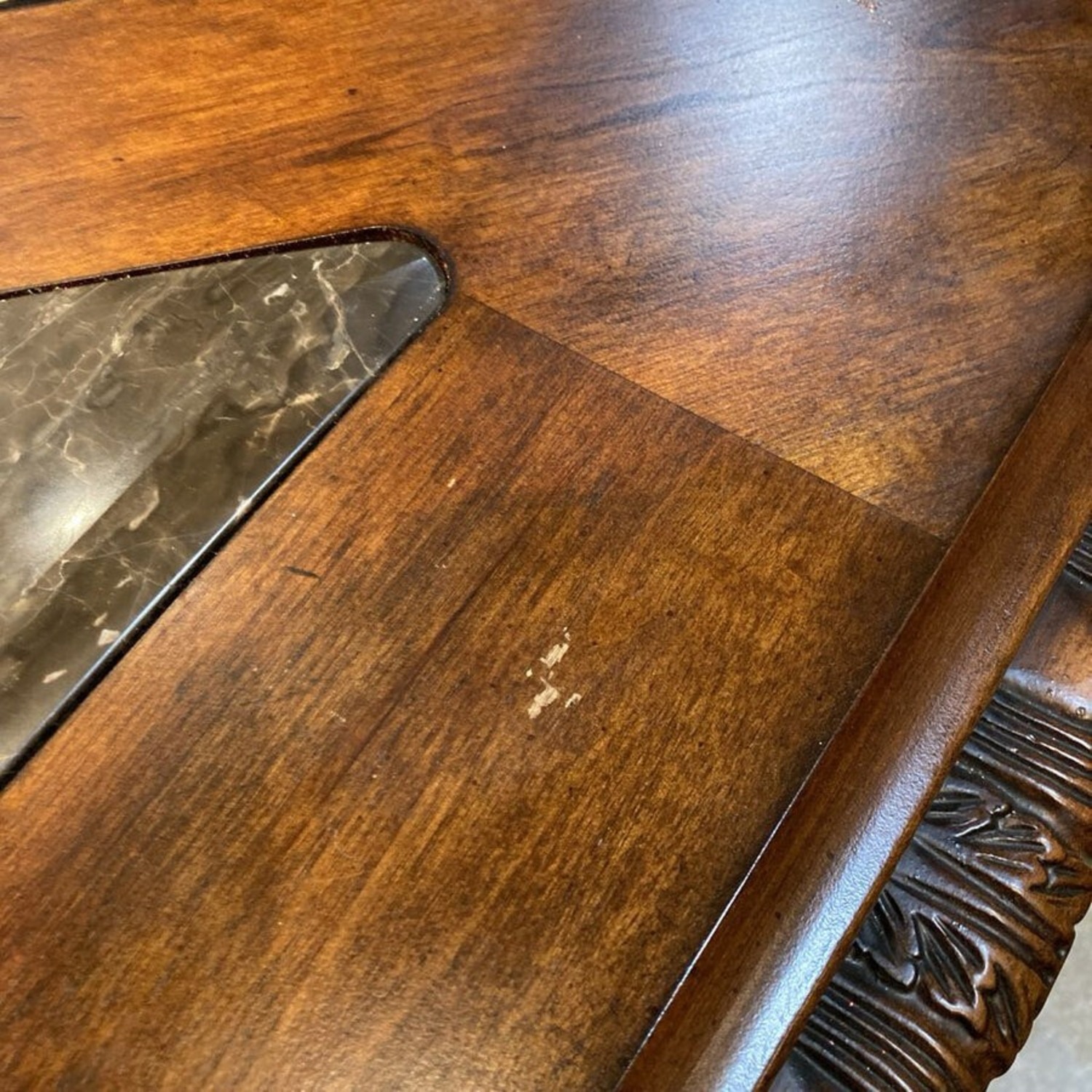 Ornate Wood w Stone Inlay Inserts Coffee Table - image-7