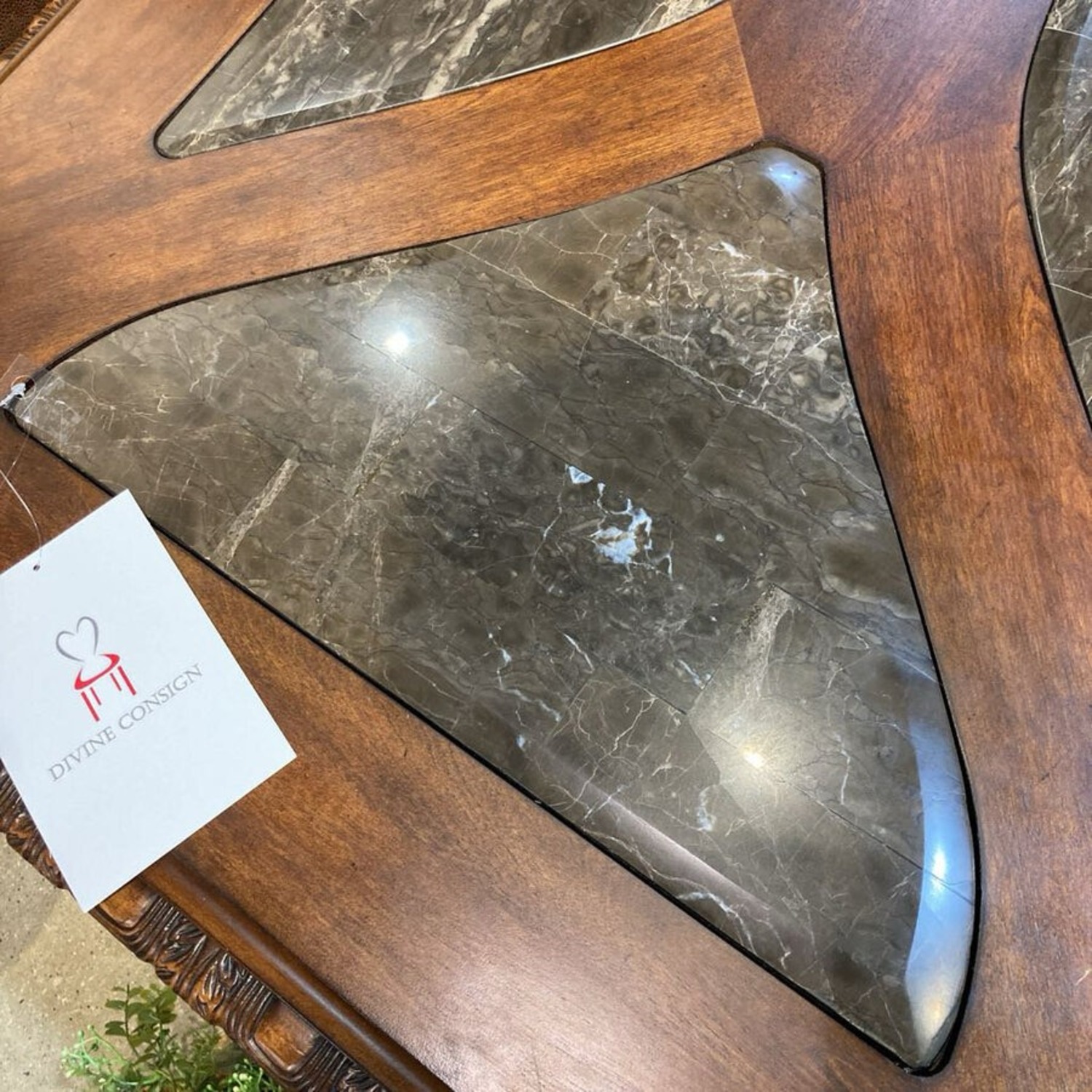 Ornate Wood w Stone Inlay Inserts Coffee Table - image-6