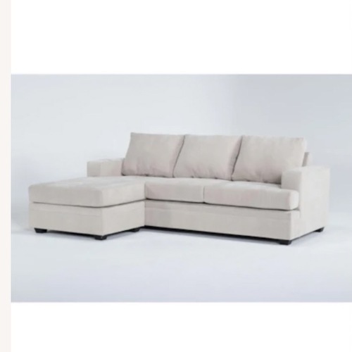 Used Living Spaces Bonaterra Sand Beige Fabric 97" Sofa with Reversible Chaise for sale on AptDeco