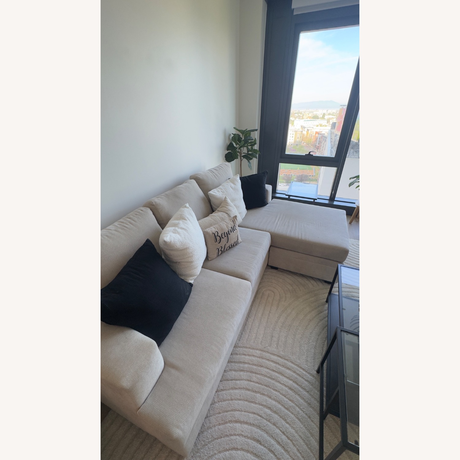 Living Spaces Bonaterra Sand Beige Fabric 97" Sofa with Reversible Chaise - image-3