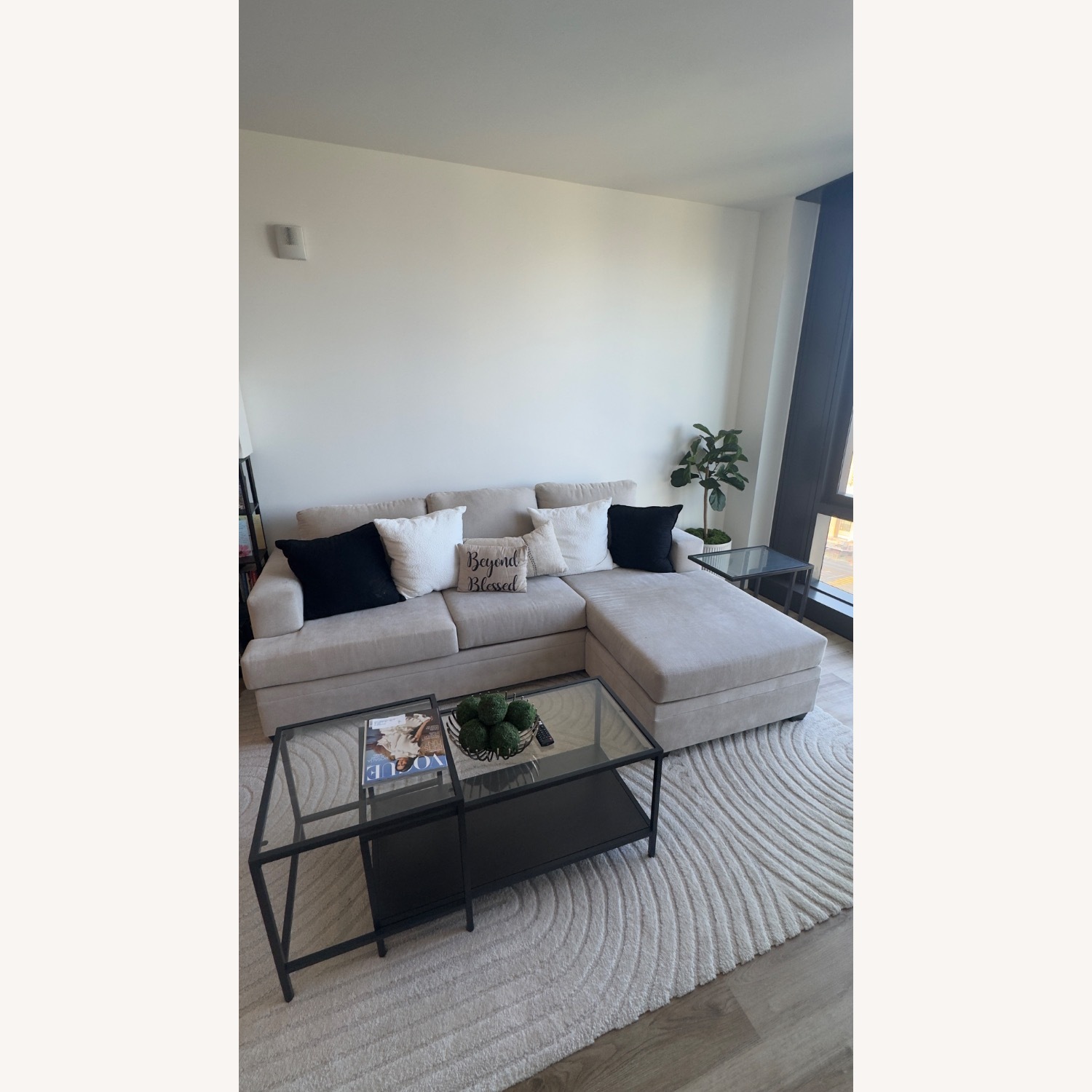 Living Spaces Bonaterra Sand Beige Fabric 97" Sofa with Reversible Chaise - image-2