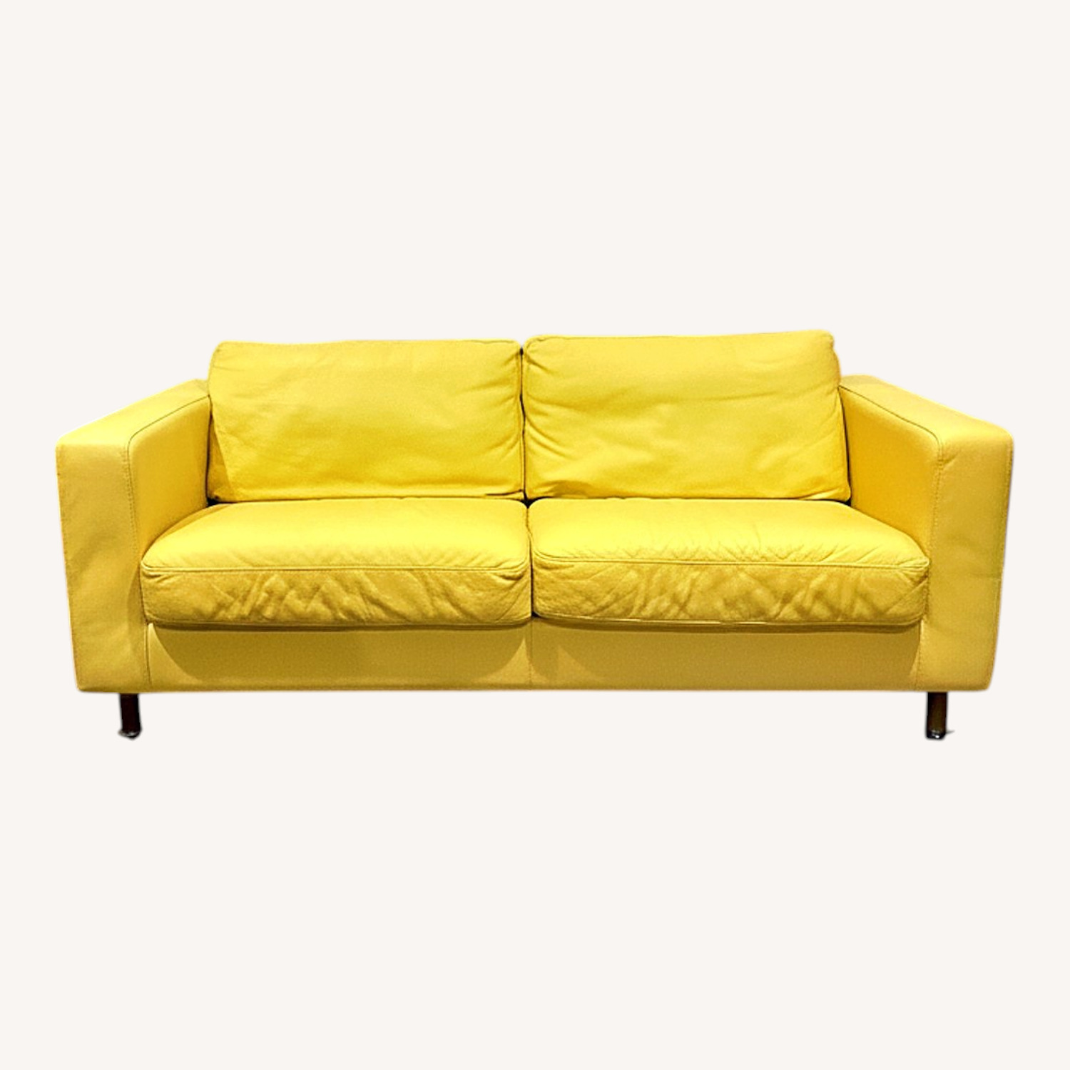 Natuzzi Yellow Leather Sleeper Sofa - image-0