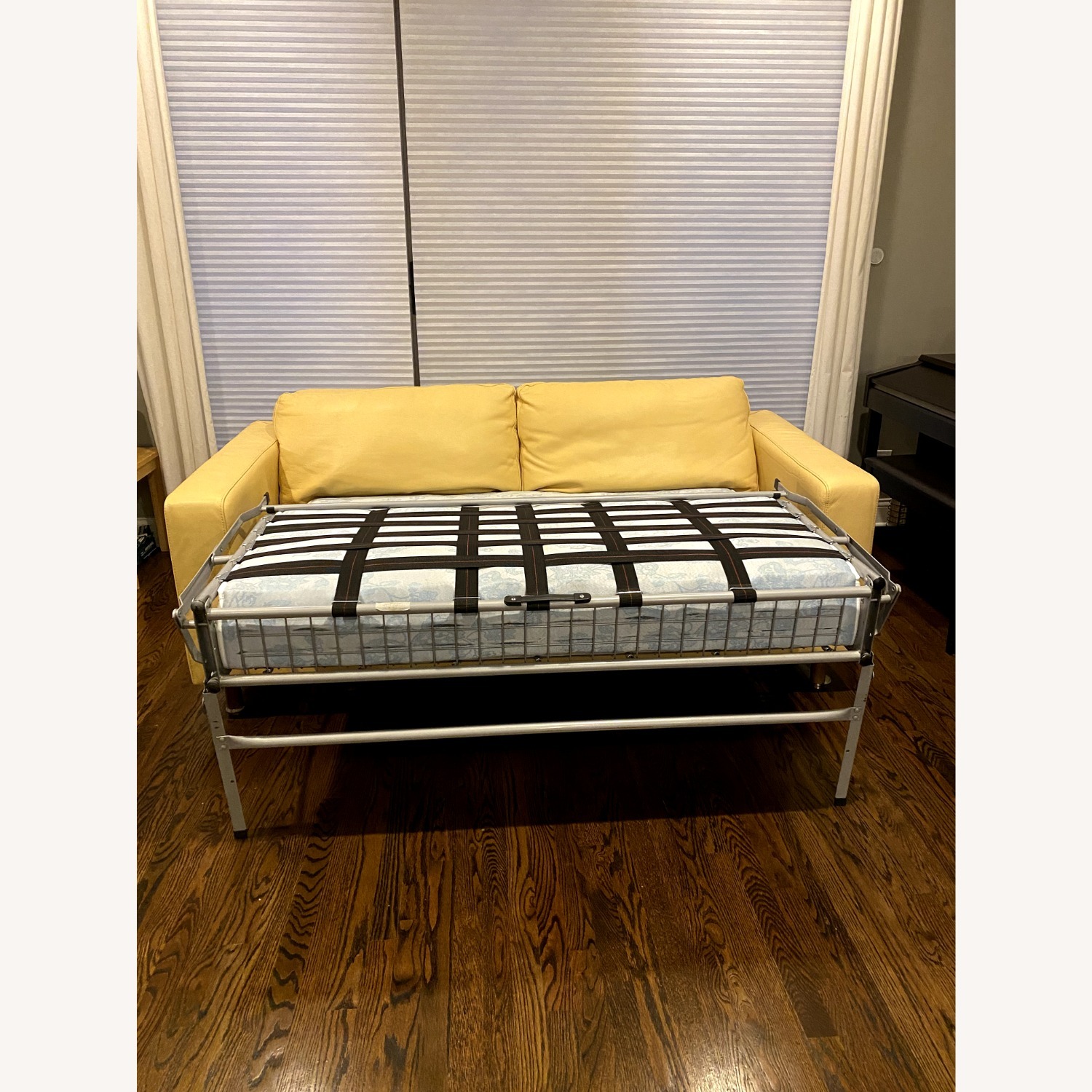 Natuzzi Yellow Leather Sleeper Sofa - image-2