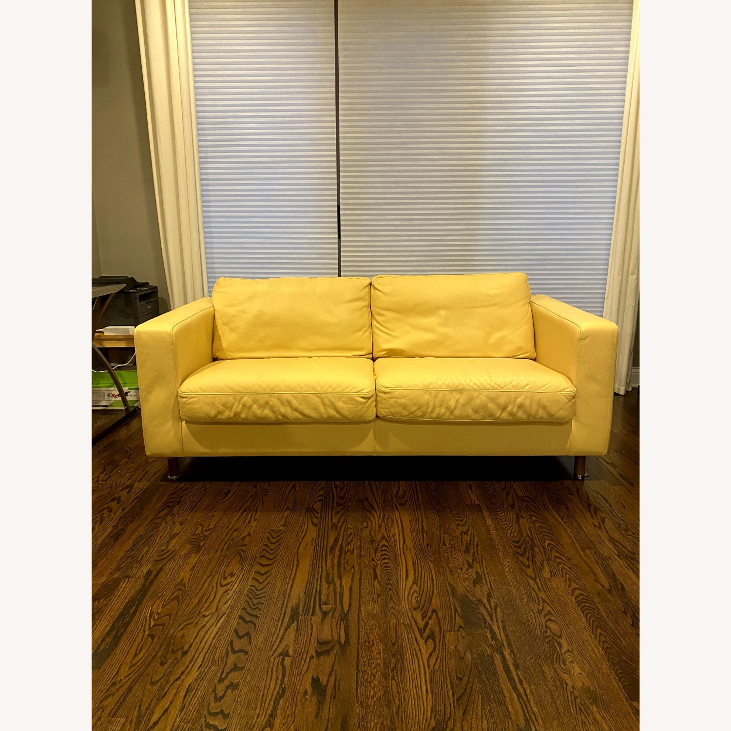 Natuzzi Yellow Leather Sleeper Sofa - image-1