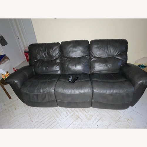 Used Lazyboy Reclining Gray Leather Couch for sale on AptDeco