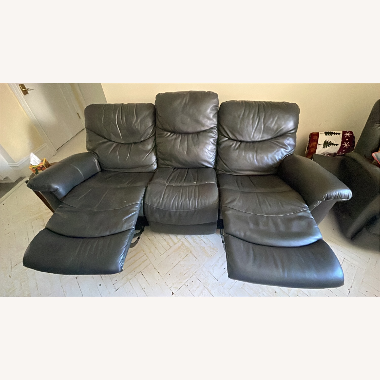 Lazyboy Reclining Gray Leather Couch - image-4