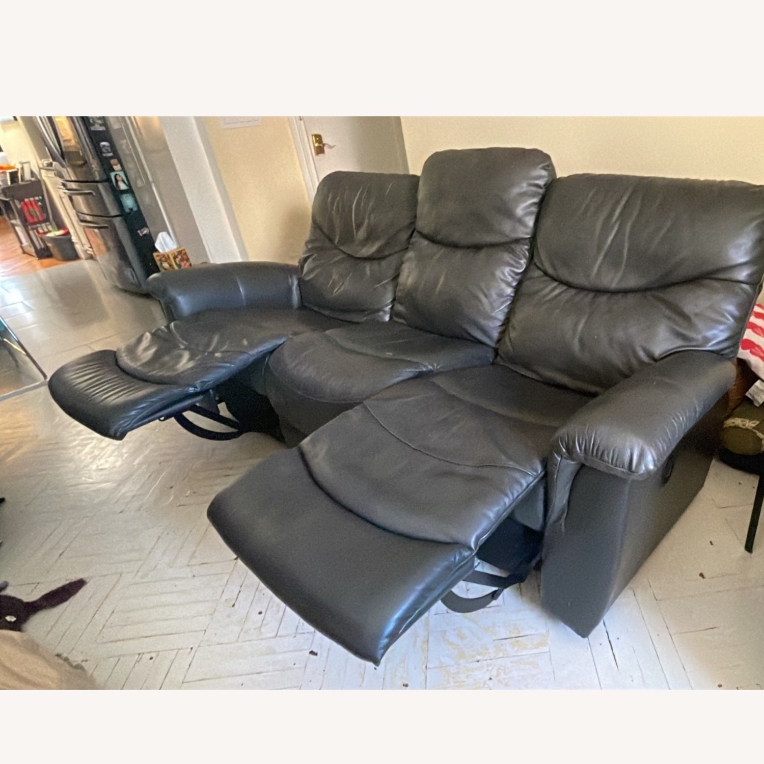 Lazyboy Reclining Gray Leather Couch - image-3