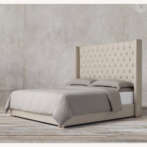 Used Restoration Hardware Adler Shelter Diamond Tufted Fabric Bed Queen for sale on AptDeco