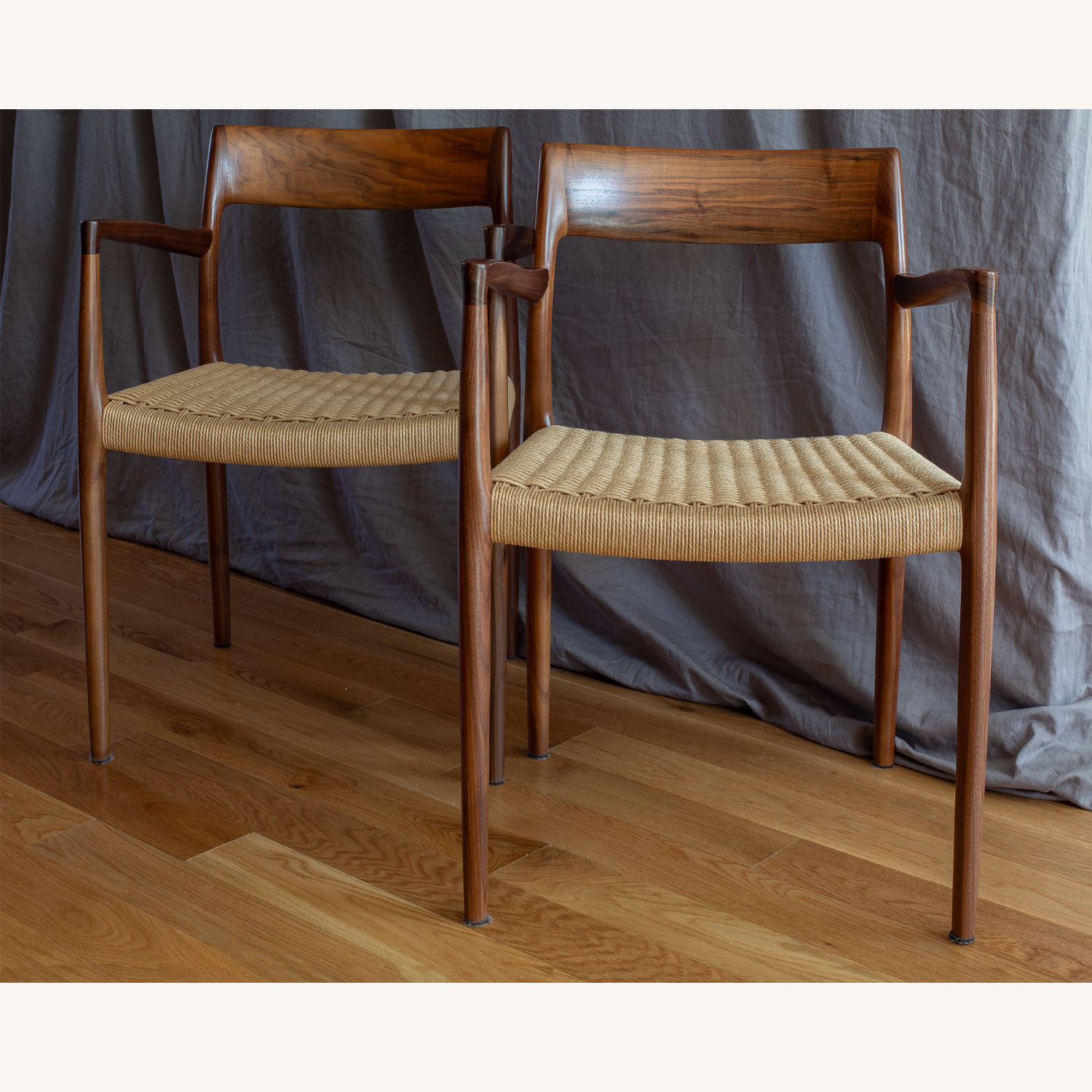2 Moller Model 57 Armchairs in Walnut W Woven Seat - image-2