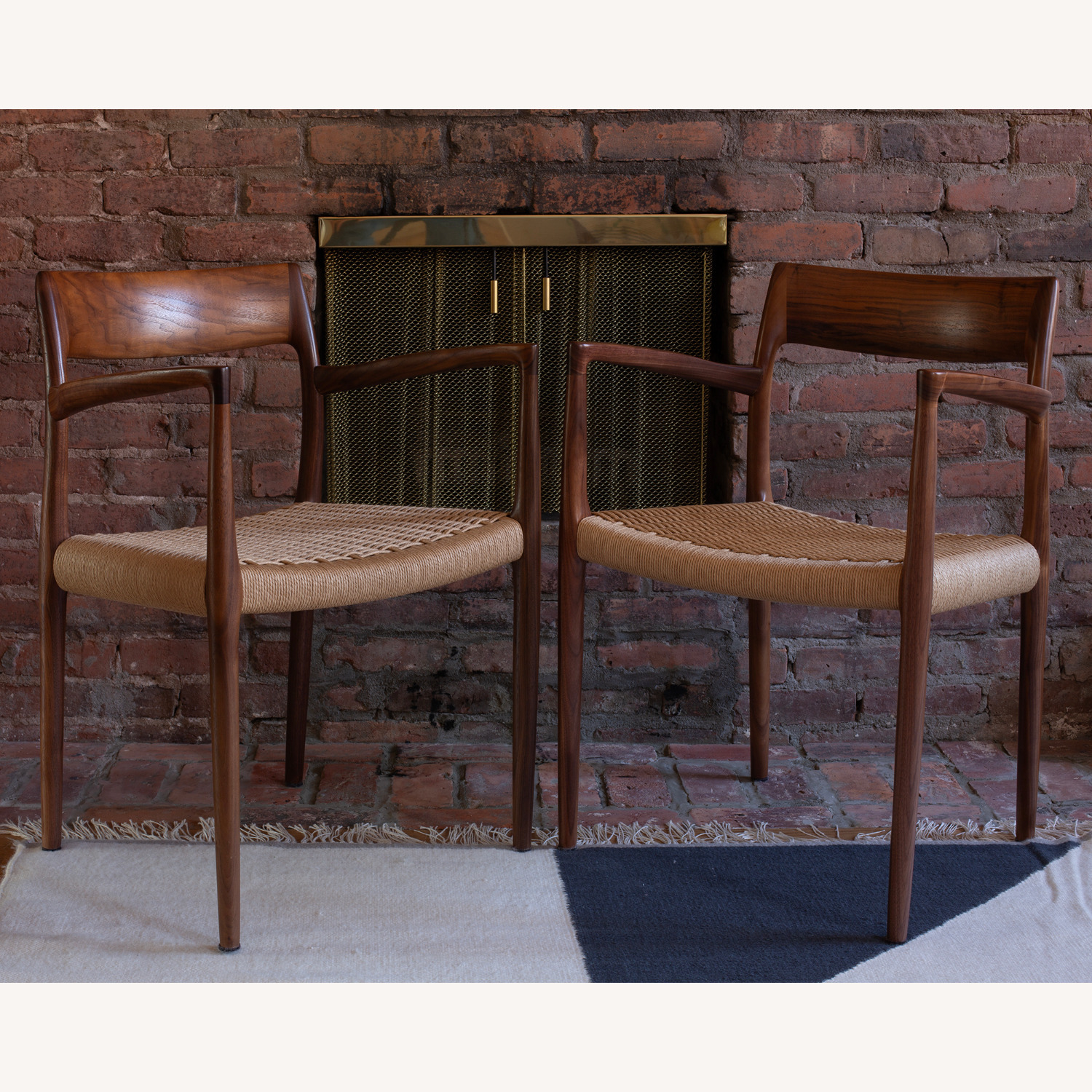 2 Moller Model 57 Armchairs in Walnut W Woven Seat - image-1