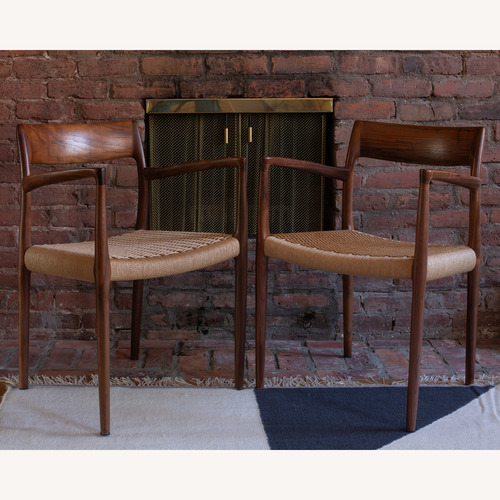 Used 2 Moller Model 57 Armchairs in Walnut W Woven Seat for sale on AptDeco