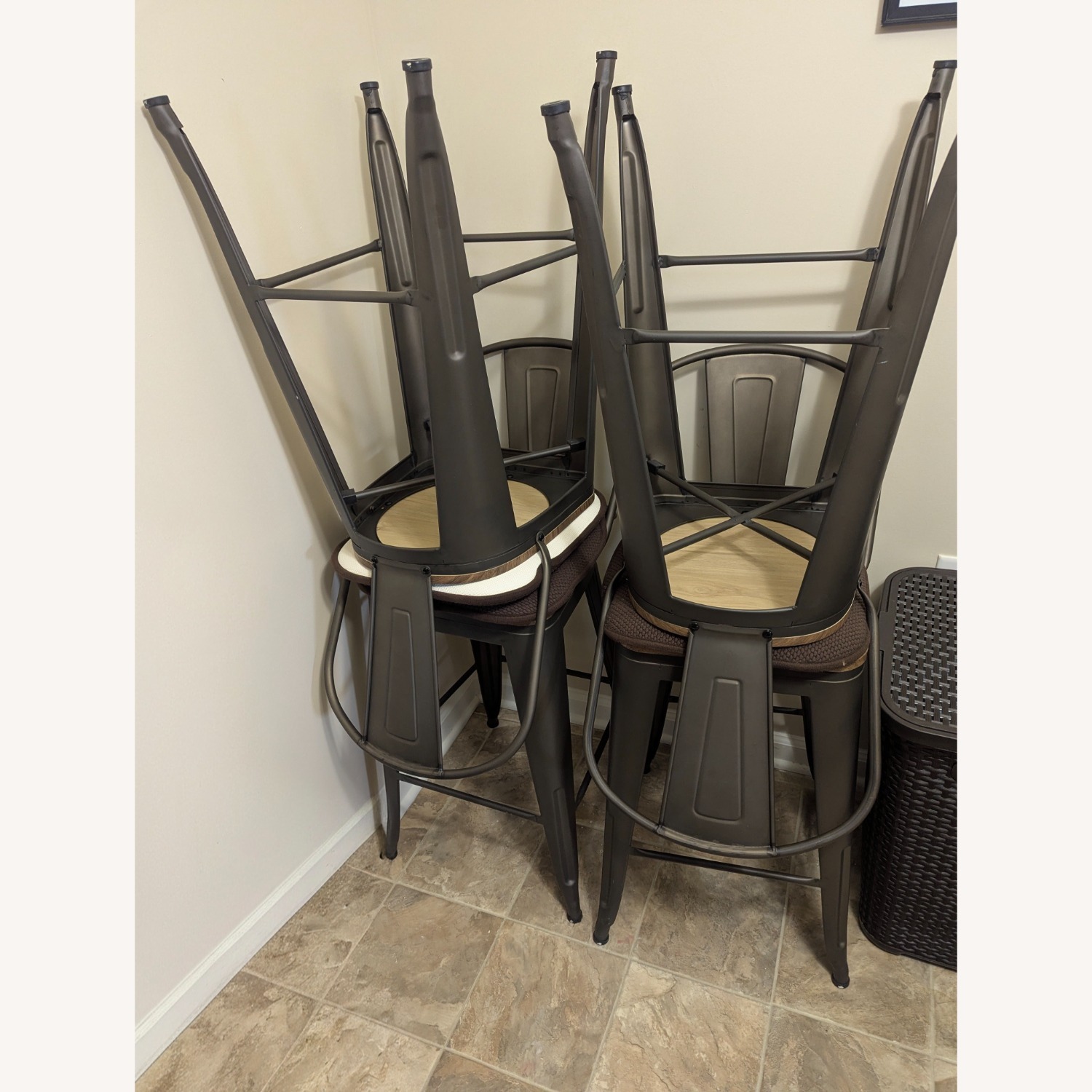 Dark Brown Metal Dining Chair - image-5