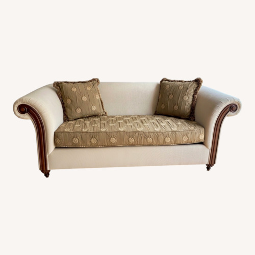 Used Designer Classic Hand Carved Fabric Sofa for sale on AptDeco