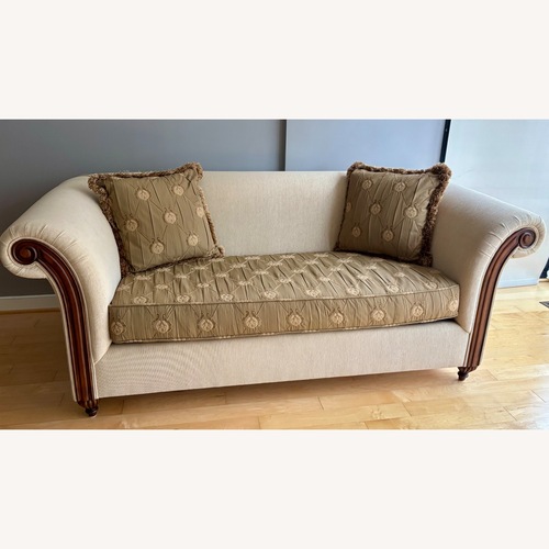 Used Designer Classic Hand Carved Fabric Sofa for sale on AptDeco