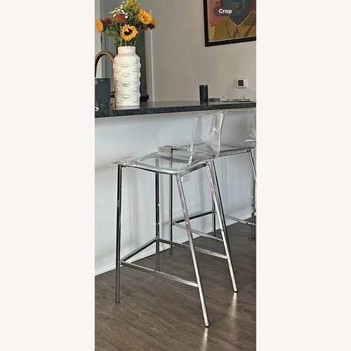 Used Chiaro Clear Acrylic Bar Stool with Nickel Legs for sale on AptDeco