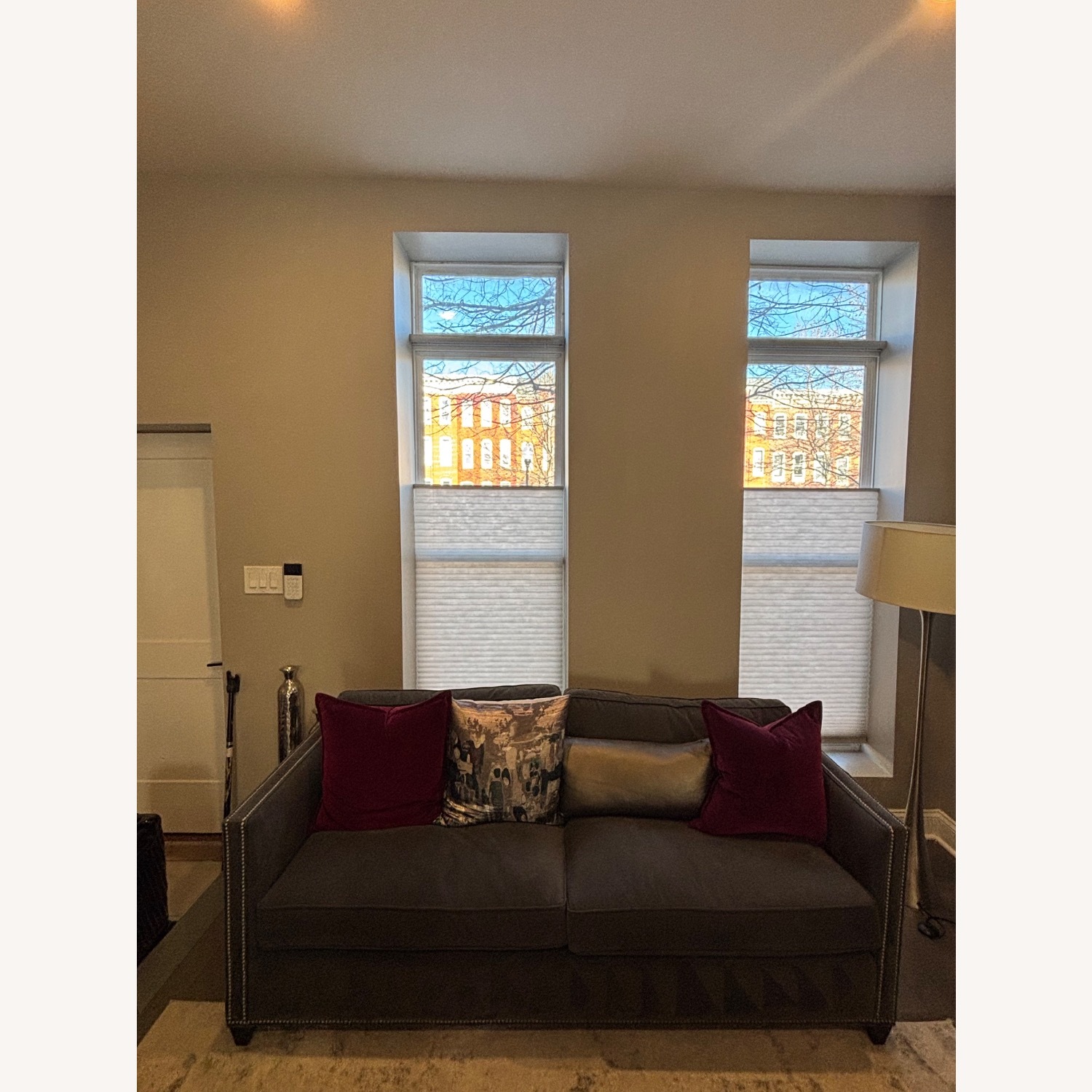 Crate & Barrel Dark Gray 2 Seater Velvet Sofa - image-2