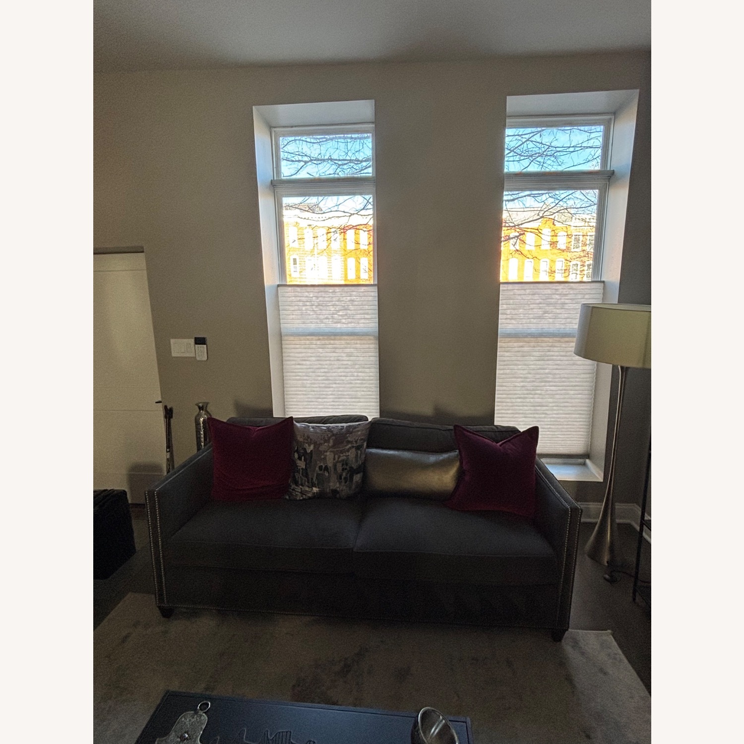 Crate & Barrel Dark Gray 2 Seater Velvet Sofa - image-1