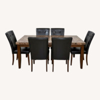 Dark Brown Leather Chairs, Marble Top Dining Set