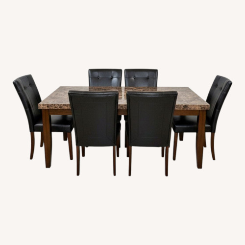 Used Dark Brown Leather Chairs, Marble Top Dining Set for sale on AptDeco