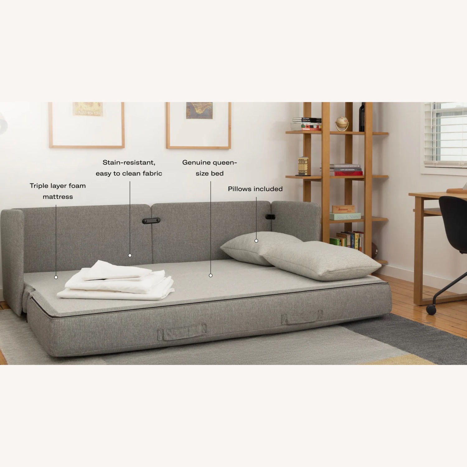 Burrow Shift Sleeper Sofa in Stone Grey - image-5