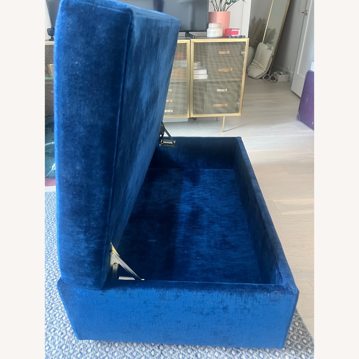 CB2 Movie Storage Blue Velvet Ottoman - image-5